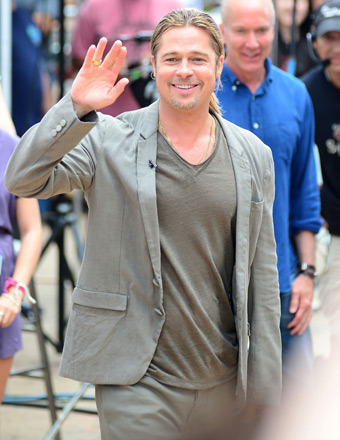 Brad Pitt hit the streets at Times Square to make an appearance on "Good Morning America" on Monday.