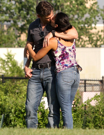 Eric Bana and Olivia Munn shared a kiss on the set of "Beware the Night."