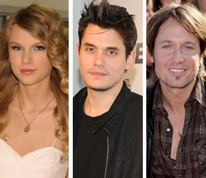 Getty Images/Extra composite Taylor Swift catches John Mayer and Keith Urban in Concert