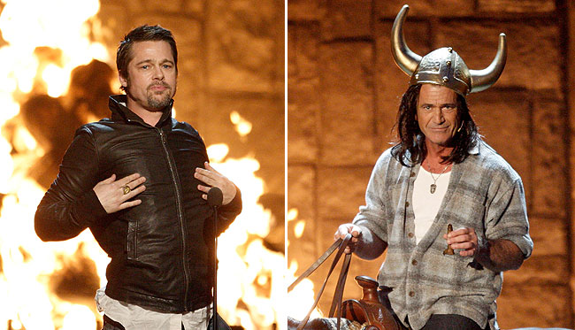 brad pitt pokes fun at mel gibson